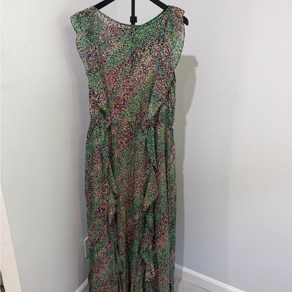 Elegant Multicolor Floral Maxi Dress with pink slip underlay